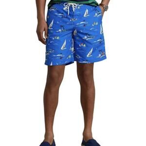 Polo Ralph Lauren Swim Trunks Mens XLarge Blue Mesh Lined Shorts Sailboats Beach